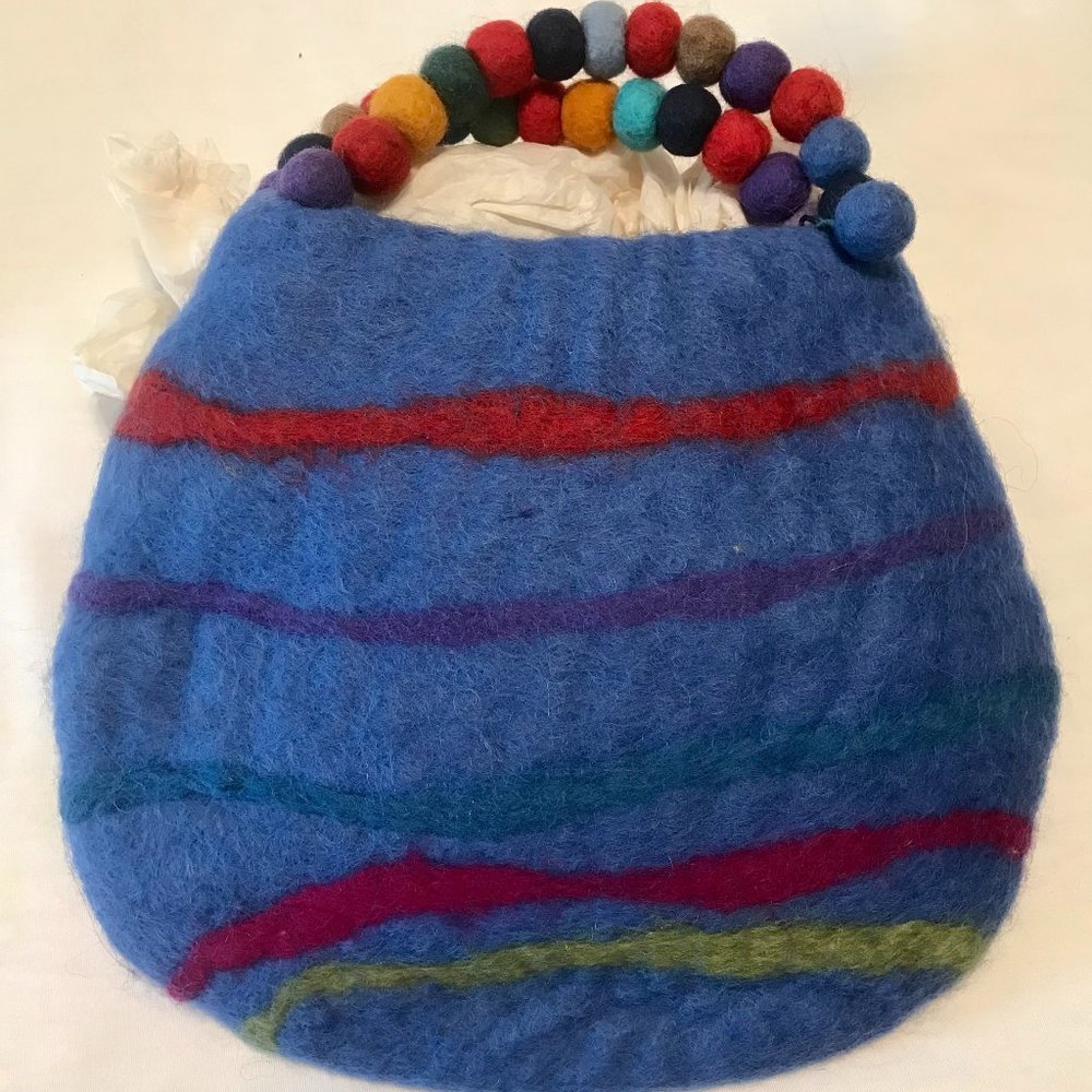 NWOT - Boiled Wool Blue Handbag from Nepal - Unique One of a Kind